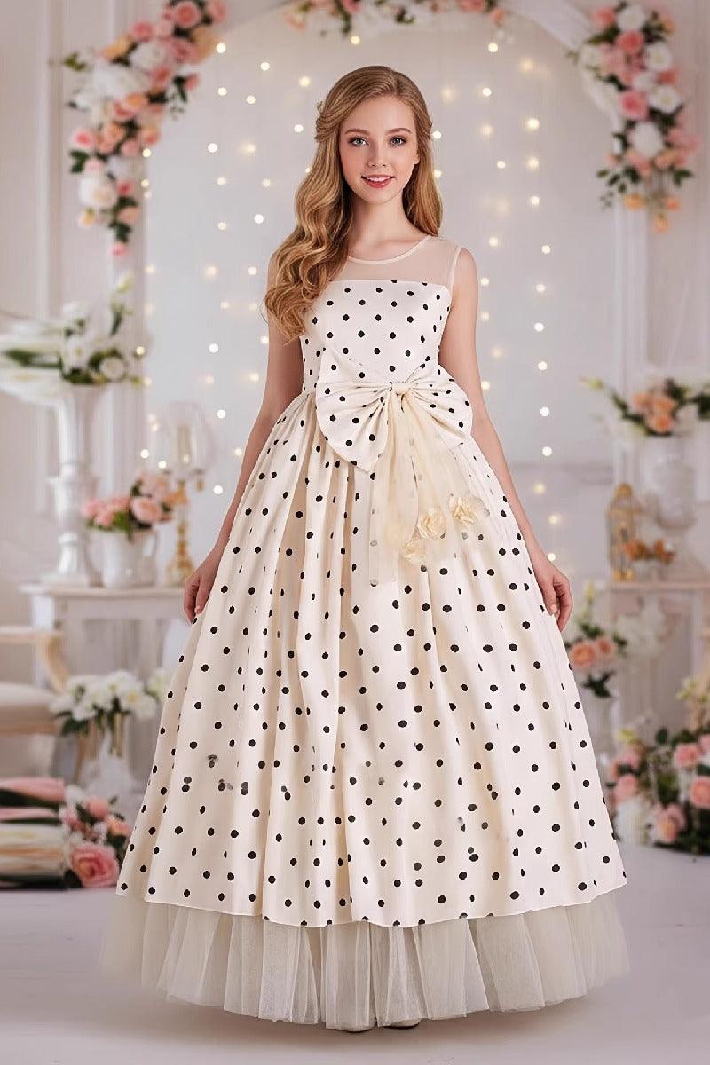 Illusion Round Neck Polka Dot Chiffon Flower Girl Dresses 1028585591033 - 7 Days / Champagne / 140cm - COCOMELODY